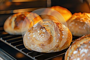 the process of baking round bread in the oven.