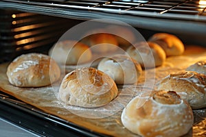 the process of baking round bread in the oven.