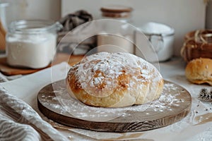 the process of baking round bread in the oven.