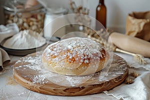 the process of baking round bread in the oven.
