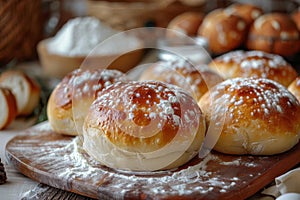 the process of baking round bread in the oven.