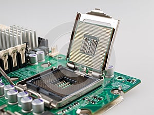 The process of connecting the CPU to the processor socket on a modern computer motherboard, replacing the silicon data processing