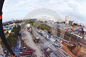 Process of constructing overpass in big city