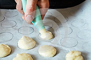 The process of cooking macaroons.