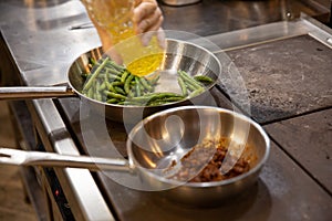 Process of cooking meat and asparagus