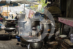 Process of cooking in the street of Bangkok, Thailand