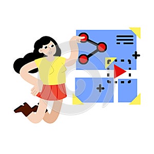 Process of creating and developing website. Female programmer and web designer