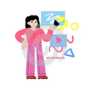 Process of creating and developing website. Female programmer and web designer