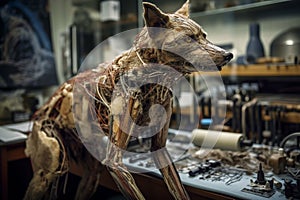 Process of creating an extinct Tasmanian wolf, the thylacine, that once roamed the wilds of Tasmania, Australia, but has photo