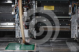 Process of creating a printed circuit board. Automated technology, industrial, robotic, electronic, production