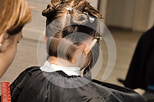 Process of cutting bob, back view