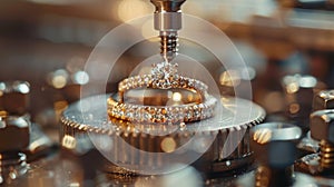 The process of cutting diamonds on a machine. Grinding a diamond on a machine