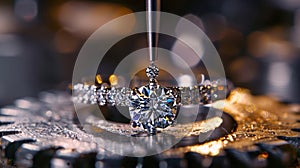 The process of cutting diamonds on a machine. Grinding a diamond on a machine