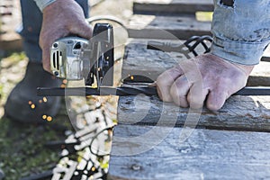 The process of cutting metal using the angle grinder