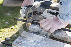 The process of cutting metal using the angle grinder