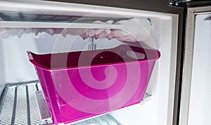 Process of defrosting ice in a home freezer
