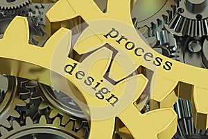 Process design concept on the gears, 3D rendering