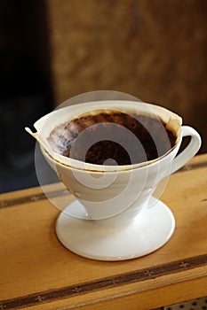 Process of dripping coffee on stand