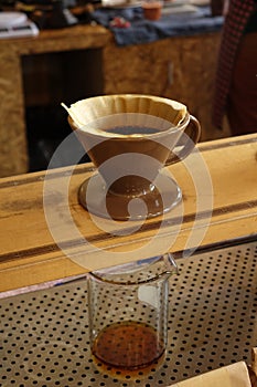 Process of dripping coffee on stand