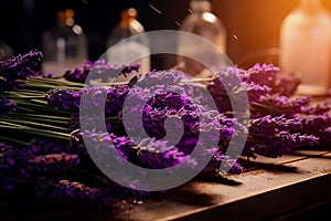 The process of drying lavender in bunches. The concept of healthcare, medicine