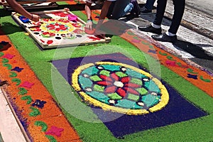 process of flower carpets semana santa guatemala photo