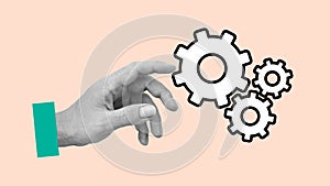 Process improvement. Business process and workflow automation with flowchart. Hand holding gears