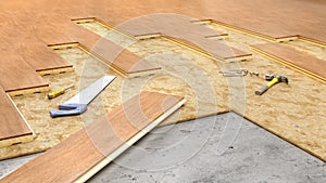 Process of laying parquet boards on floor