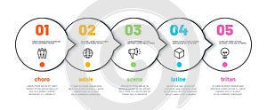 Process line infographic. 5 options timeline calendar, organization workflow diagram, number infochart. Vector