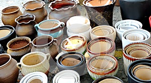 Porcelain pots in rows photo