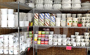 Porcelain pots in rows photo