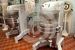 The process of making cookie dough in an industrial kneading machine at the factory