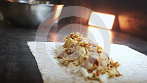 The process of making hot shawarma