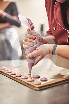 Process of making macaron macaroon , french dessert,