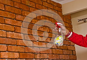 Process of making a red brick wall, home renovation