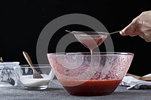 Process of making strawberry jam.