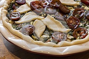 Process for making a Swiss Chard Pie from homemade dough to filling