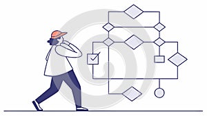 Process Management: Man Interacting with Flowchart Diagram, vector design Generative AI