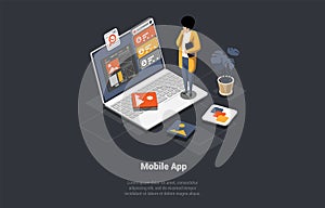 Process Of Mobile Application Development UX UI Design. Analysis Trends And Software Development Coding Process Concept