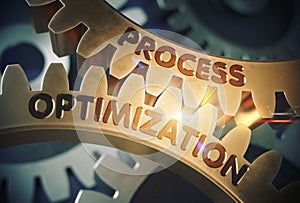 Process Optimization on Golden Cogwheels. 3D Illustration. photo