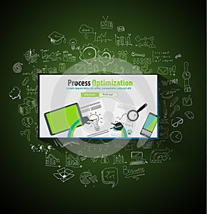 Process Optimization and Production Check Up concept with Doodle design