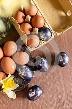 Process of painting Easter eggs. Preparation for the feast of Holy Easter.