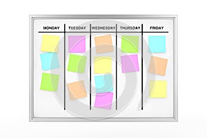Process Daily Planning Office Magnetic Whiteboard with Color Sticky Memo Notes. 3d Rendering