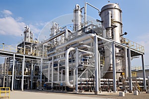 process plant, with sophisticated equipment and piping, for the production of petrochemicals