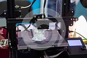 Process of printing plastic model on automatic 3d printer machine