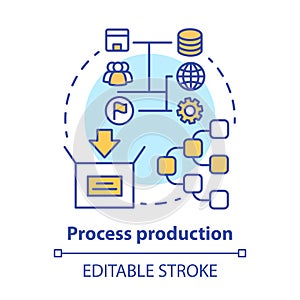 Process production concept icon. Manufacturing operations management idea thin line illustration. Job production steps