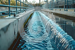 Concept Water Process of purifying water in a contemporary urban wastewater treatment plant photo