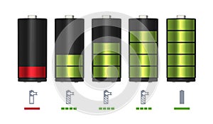 Process of recharging battery. Minimum and full charge. Vector illustration