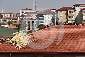 Process of repairing the roof of the building, renovating roof tiles, roof transfer