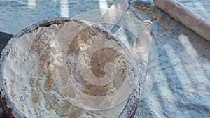 The process of using flour in baking dough to make bread