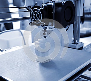 The process of working 3D printer and creating a three-dimensional object